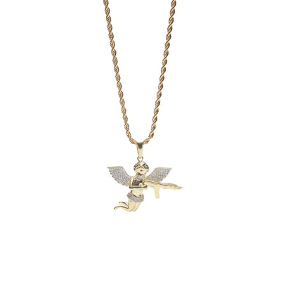 Archangel pendant. Gold or White Gold. Rope chain. Material Finish: 18K Gold Plating  Stones: CZ
